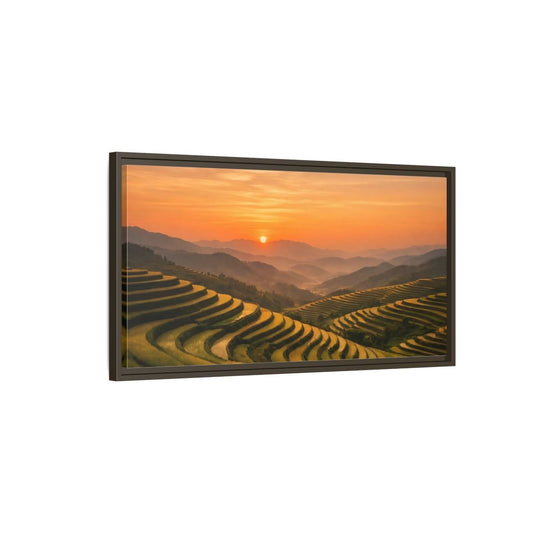 Landscape Nature Rice Terraces Golden Sunset - Framed Canvas Wall Art Print - YesArtYes
