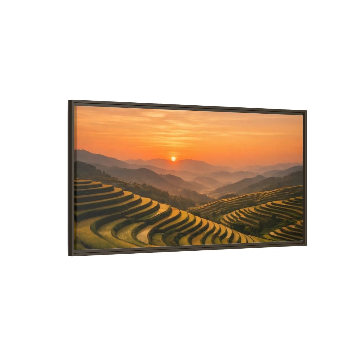 Landscape Nature Rice Terraces Golden Sunset - Framed Canvas Wall Art Print - YesArtYes