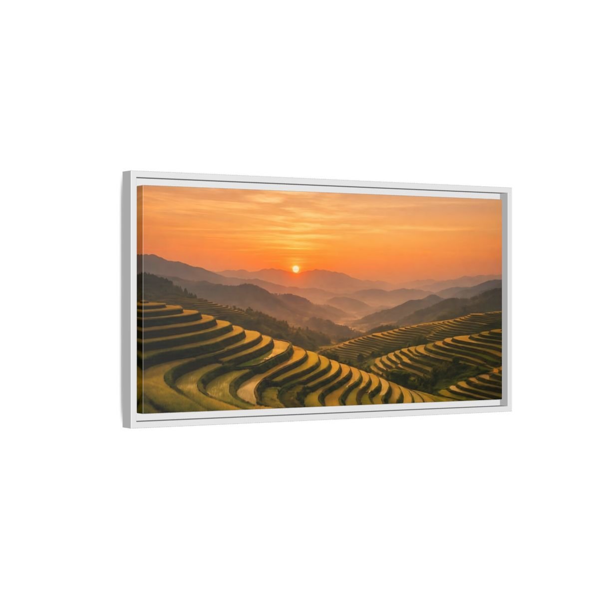 Landscape Nature Rice Terraces Golden Sunset - Framed Canvas Wall Art Print - YesArtYes