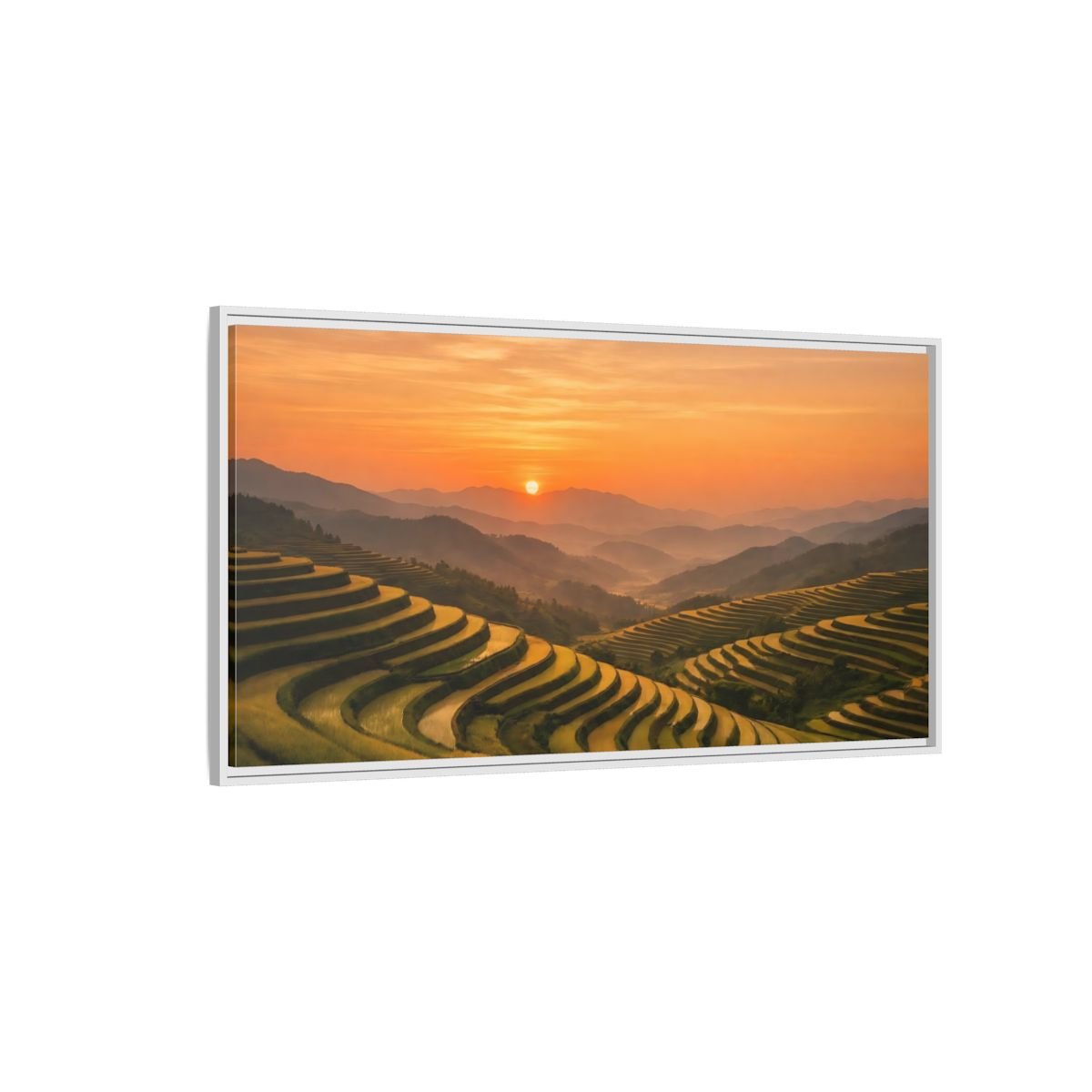 Landscape Nature Rice Terraces Golden Sunset - Framed Canvas Wall Art Print - YesArtYes