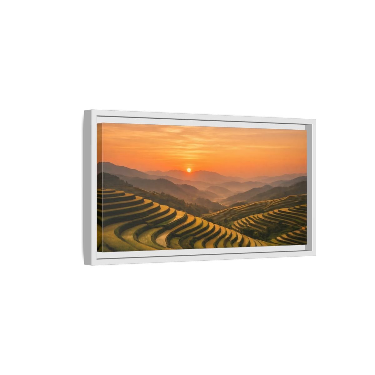 Landscape Nature Rice Terraces Golden Sunset - Framed Canvas Wall Art Print - YesArtYes
