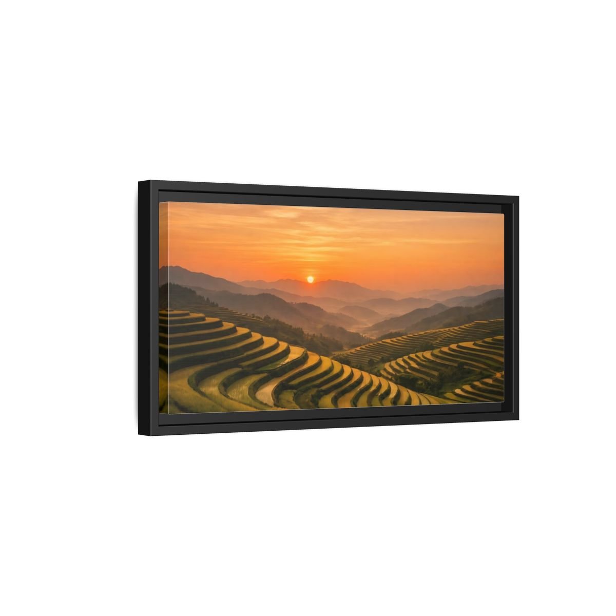 Landscape Nature Rice Terraces Golden Sunset - Framed Canvas Wall Art Print - YesArtYes