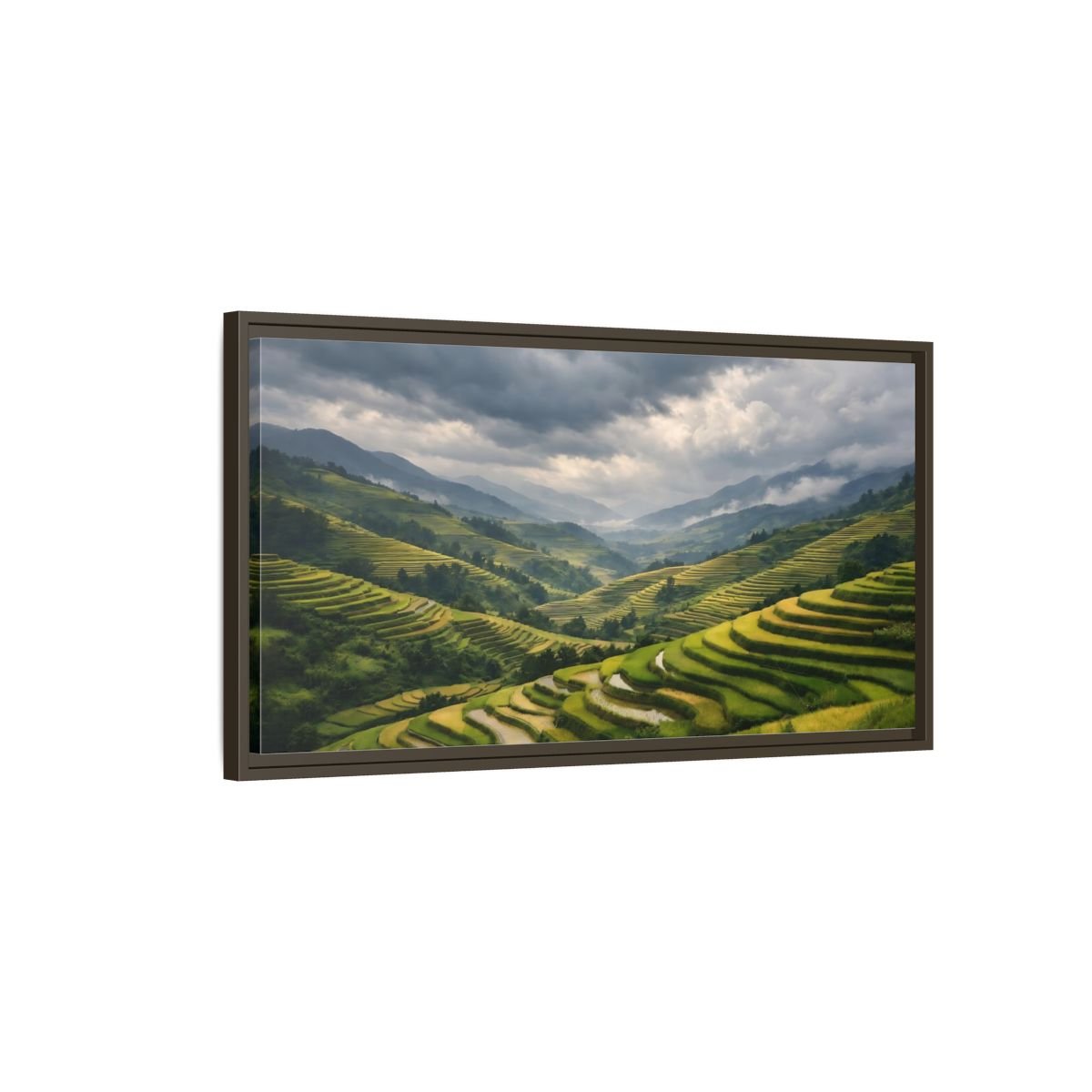 Landscape Nature Rice Terraces Green And - Framed Canvas Wall Art Print - YesArtYes