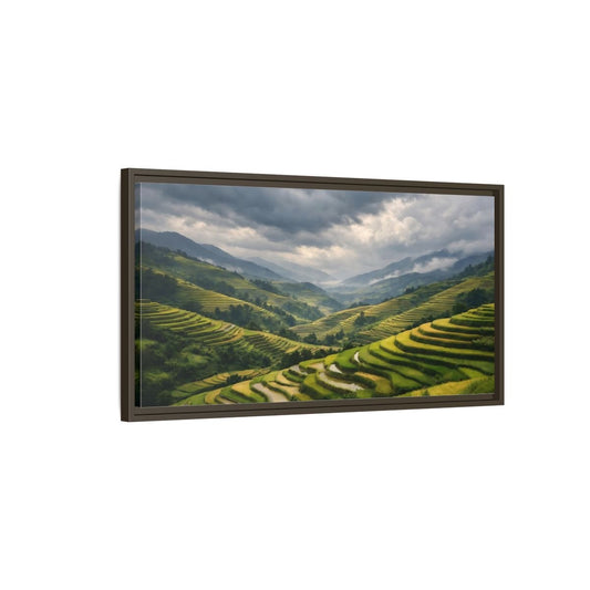Landscape Nature Rice Terraces Green And - Framed Canvas Wall Art Print - YesArtYes