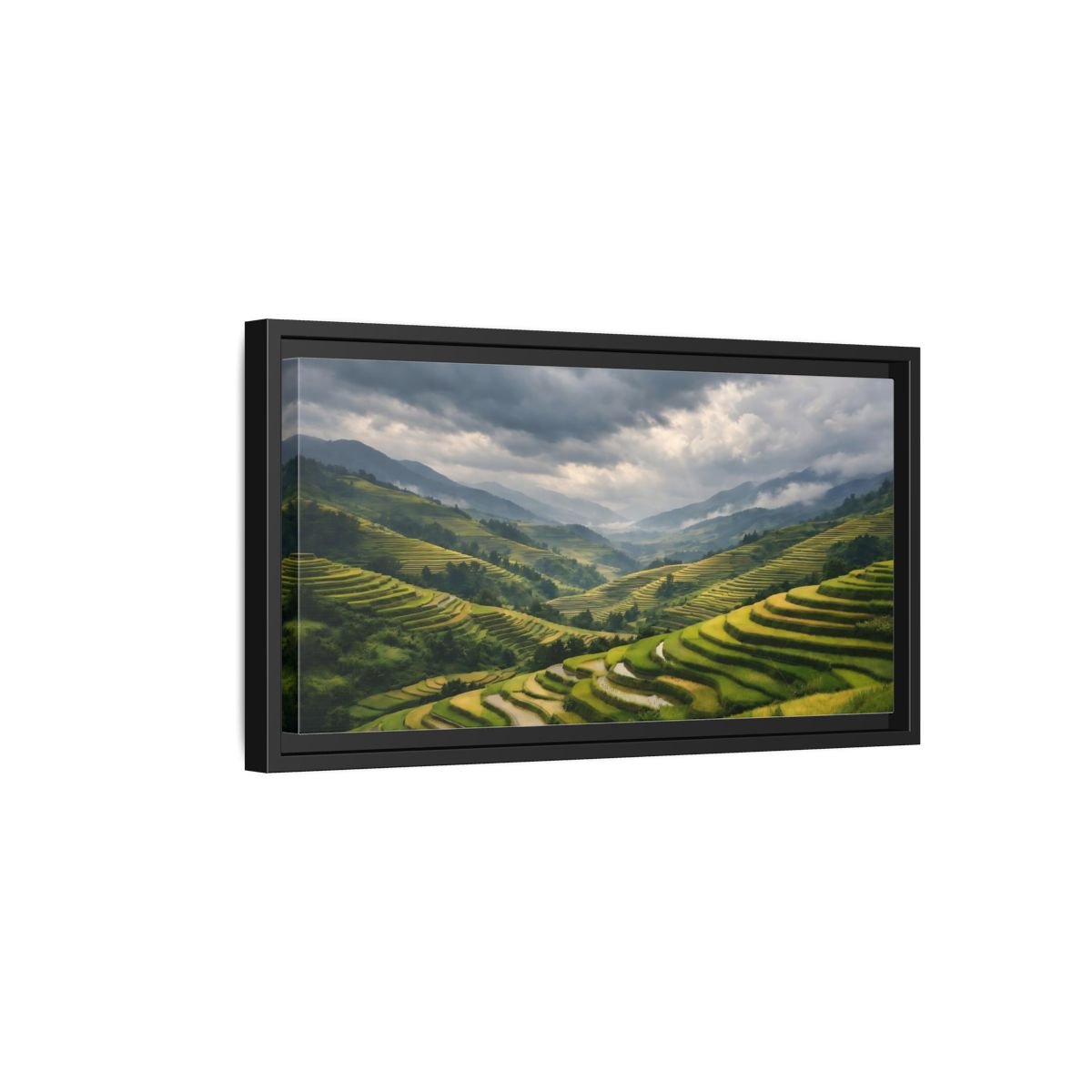 Landscape Nature Rice Terraces Green And - Framed Canvas Wall Art Print - YesArtYes