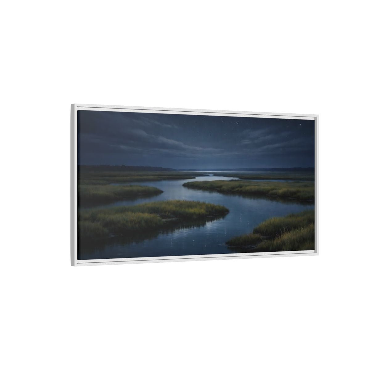 Landscape Nature River Estuary Dark Blue - Framed Canvas Wall Art Print - YesArtYes