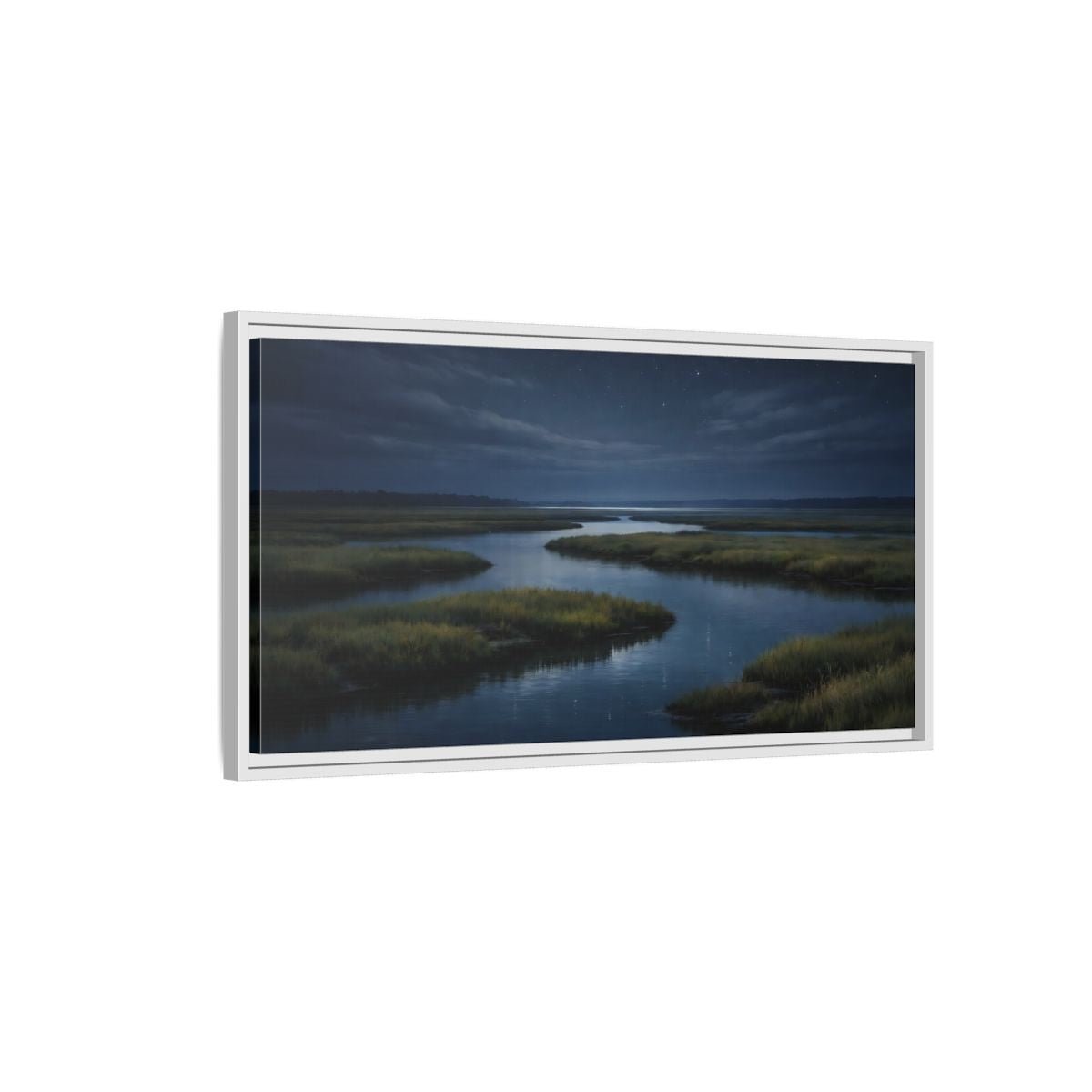 Landscape Nature River Estuary Dark Blue - Framed Canvas Wall Art Print - YesArtYes
