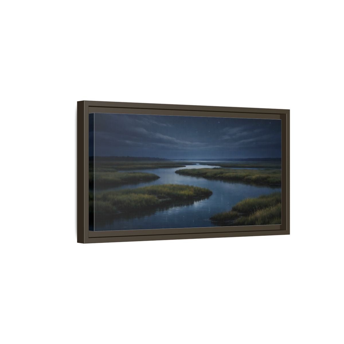 Landscape Nature River Estuary Dark Blue - Framed Canvas Wall Art Print - YesArtYes
