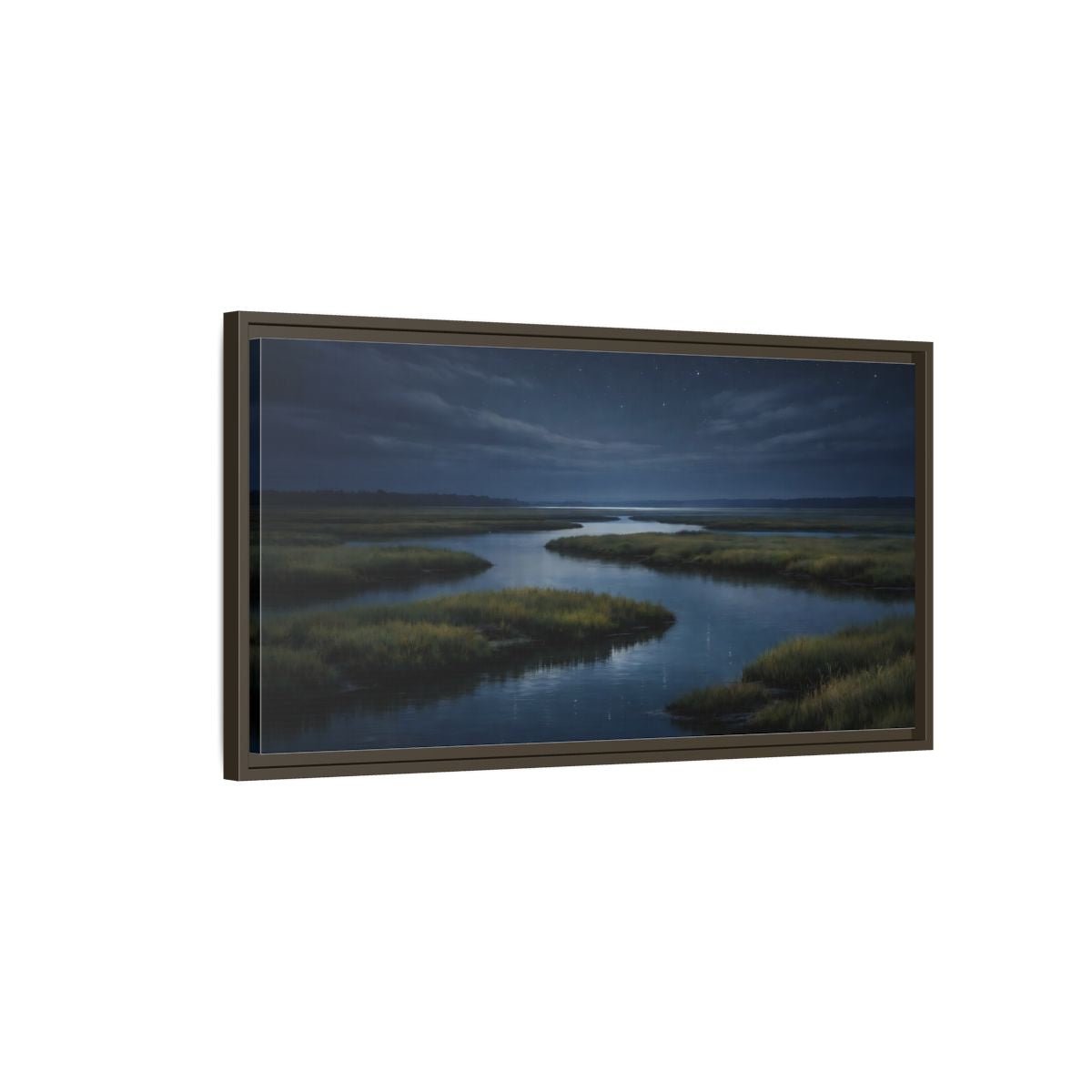 Landscape Nature River Estuary Dark Blue - Framed Canvas Wall Art Print - YesArtYes
