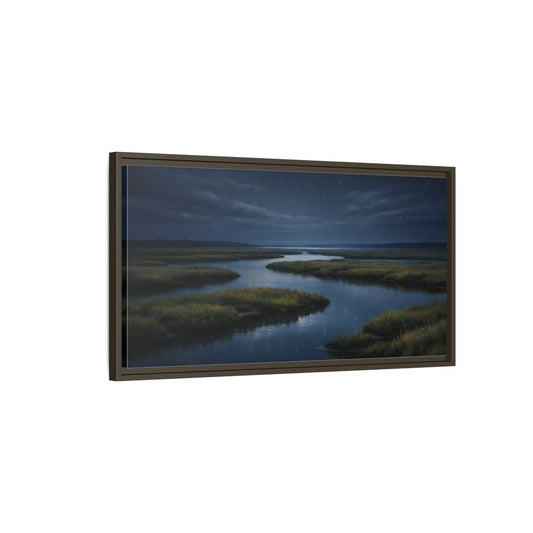 Landscape Nature River Estuary Dark Blue - Framed Canvas Wall Art Print - YesArtYes