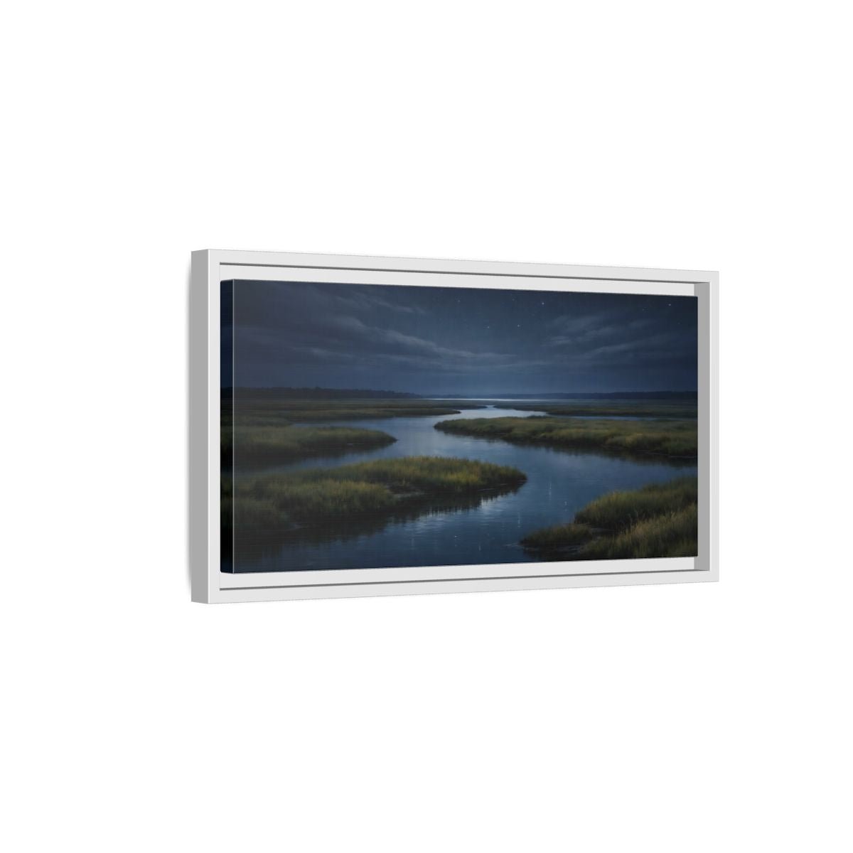 Landscape Nature River Estuary Dark Blue - Framed Canvas Wall Art Print - YesArtYes