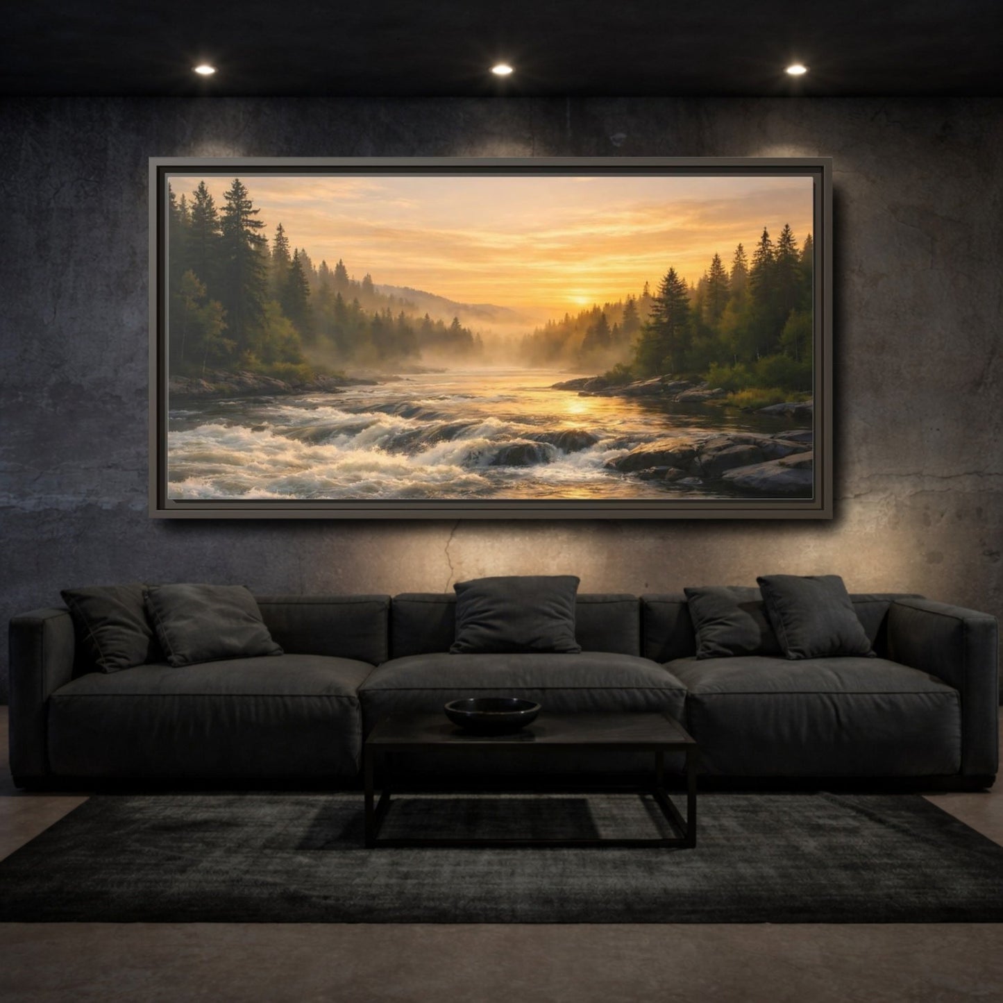 Landscape Nature River Golden - Framed Canvas Wall Art Print - YesArtYes