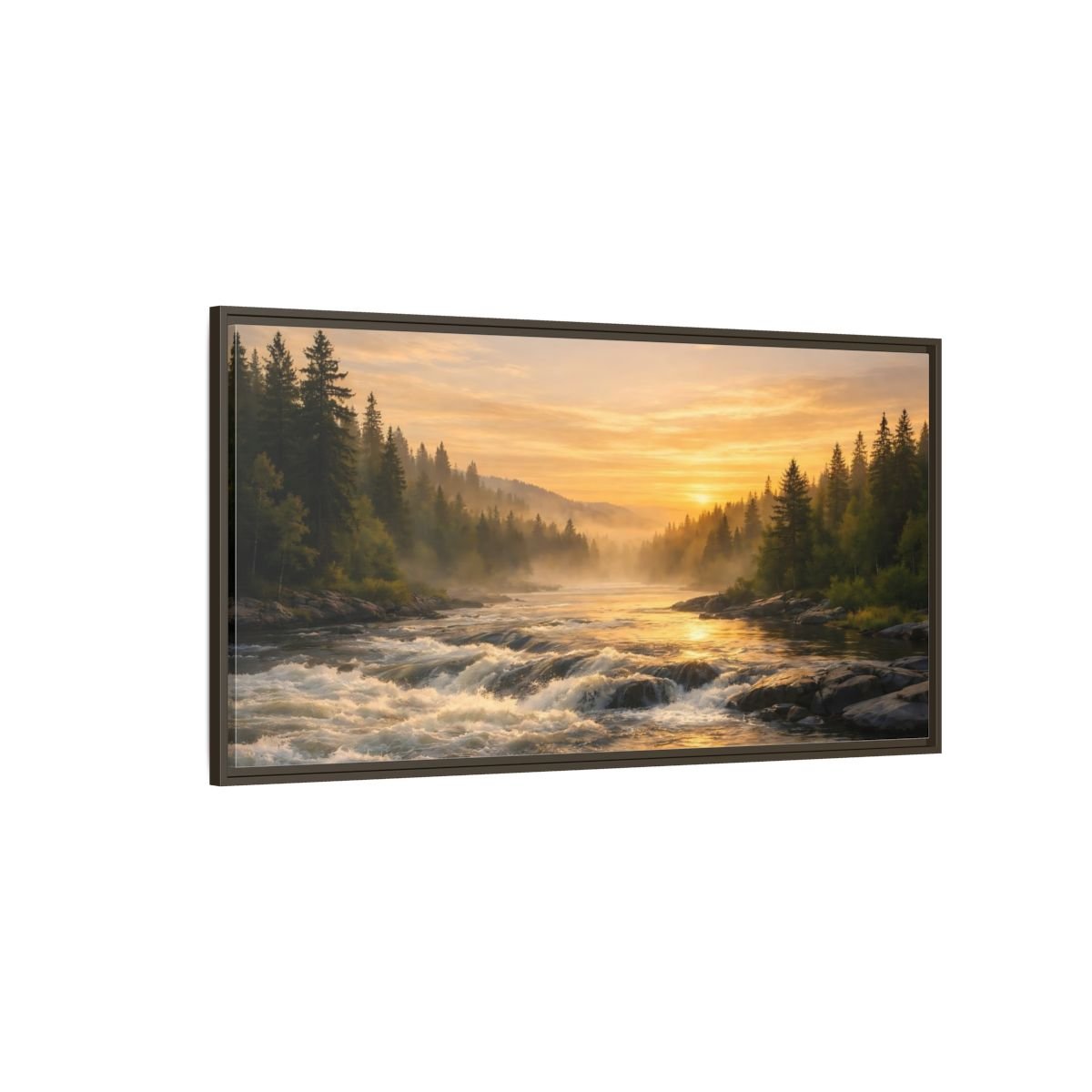 Landscape Nature River Golden - Framed Canvas Wall Art Print - YesArtYes