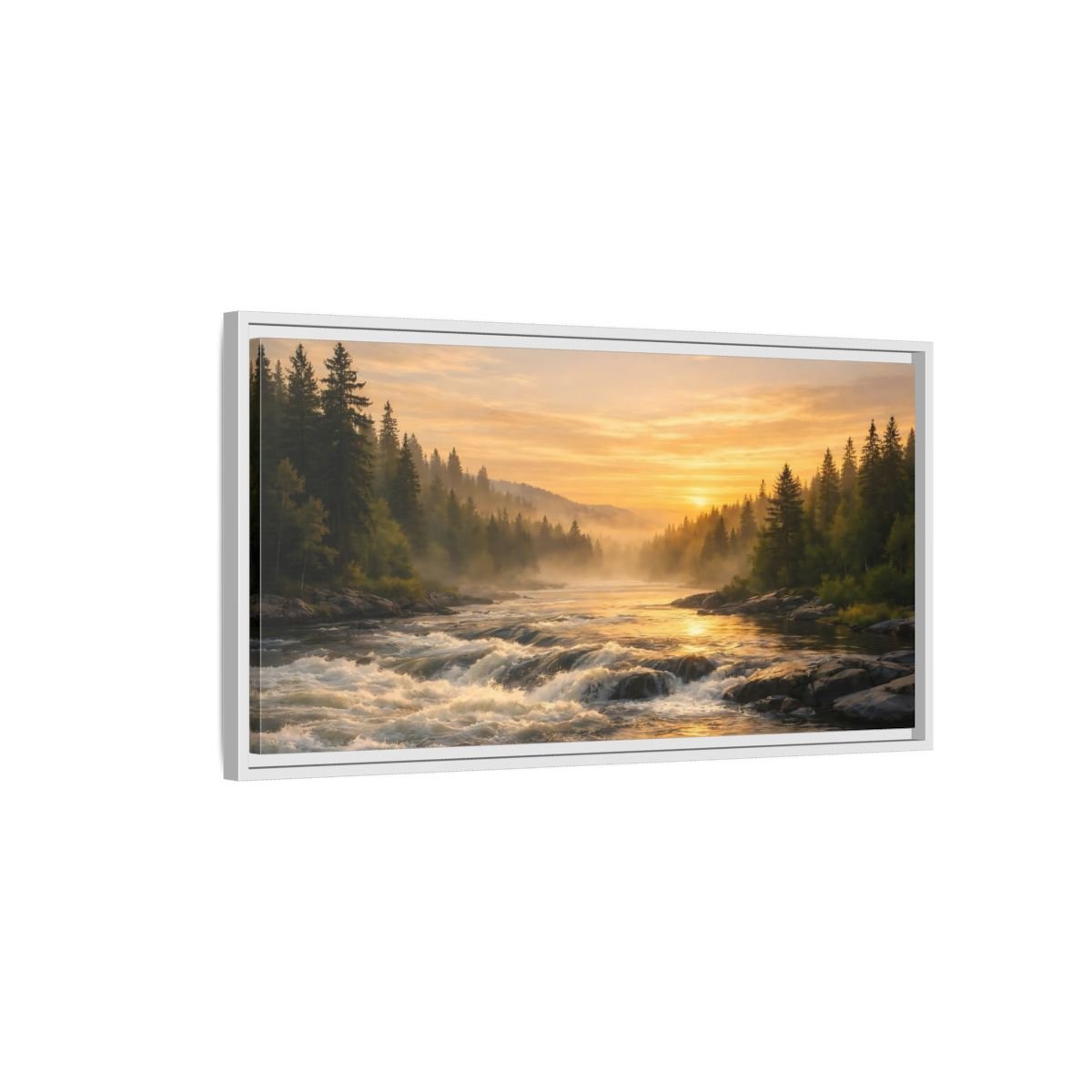 Landscape Nature River Golden - Framed Canvas Wall Art Print - YesArtYes
