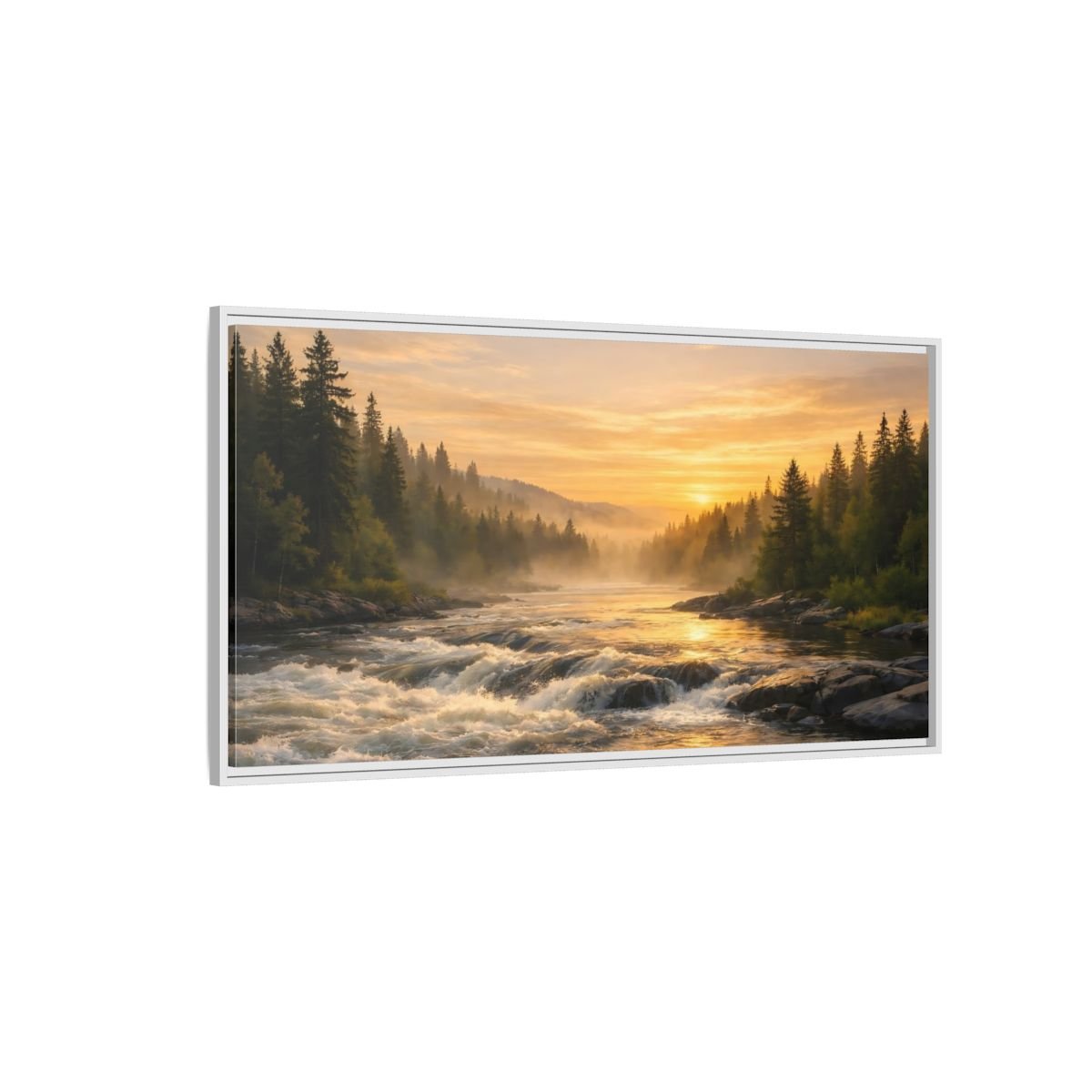 Landscape Nature River Golden - Framed Canvas Wall Art Print - YesArtYes