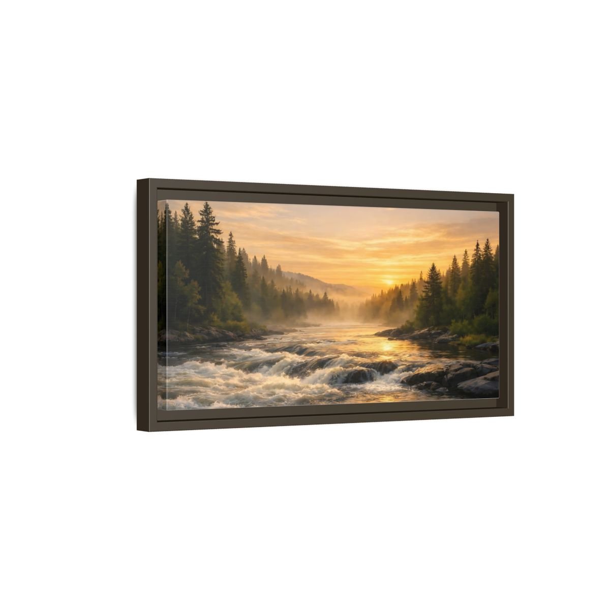 Landscape Nature River Golden - Framed Canvas Wall Art Print - YesArtYes