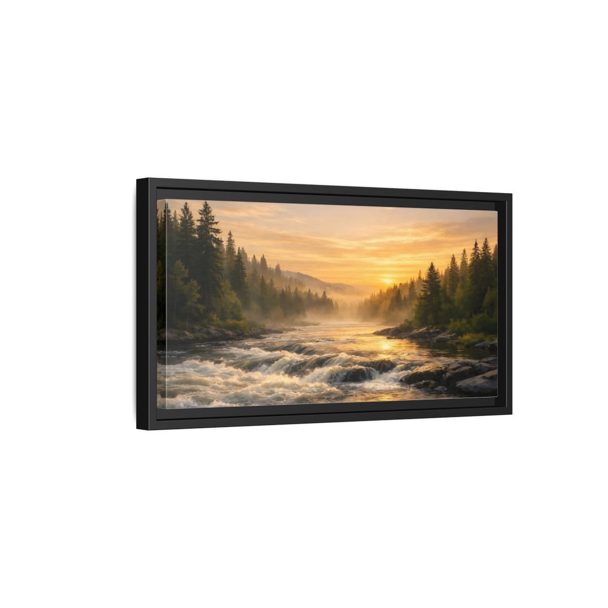 Landscape Nature River Golden - Framed Canvas Wall Art Print - YesArtYes
