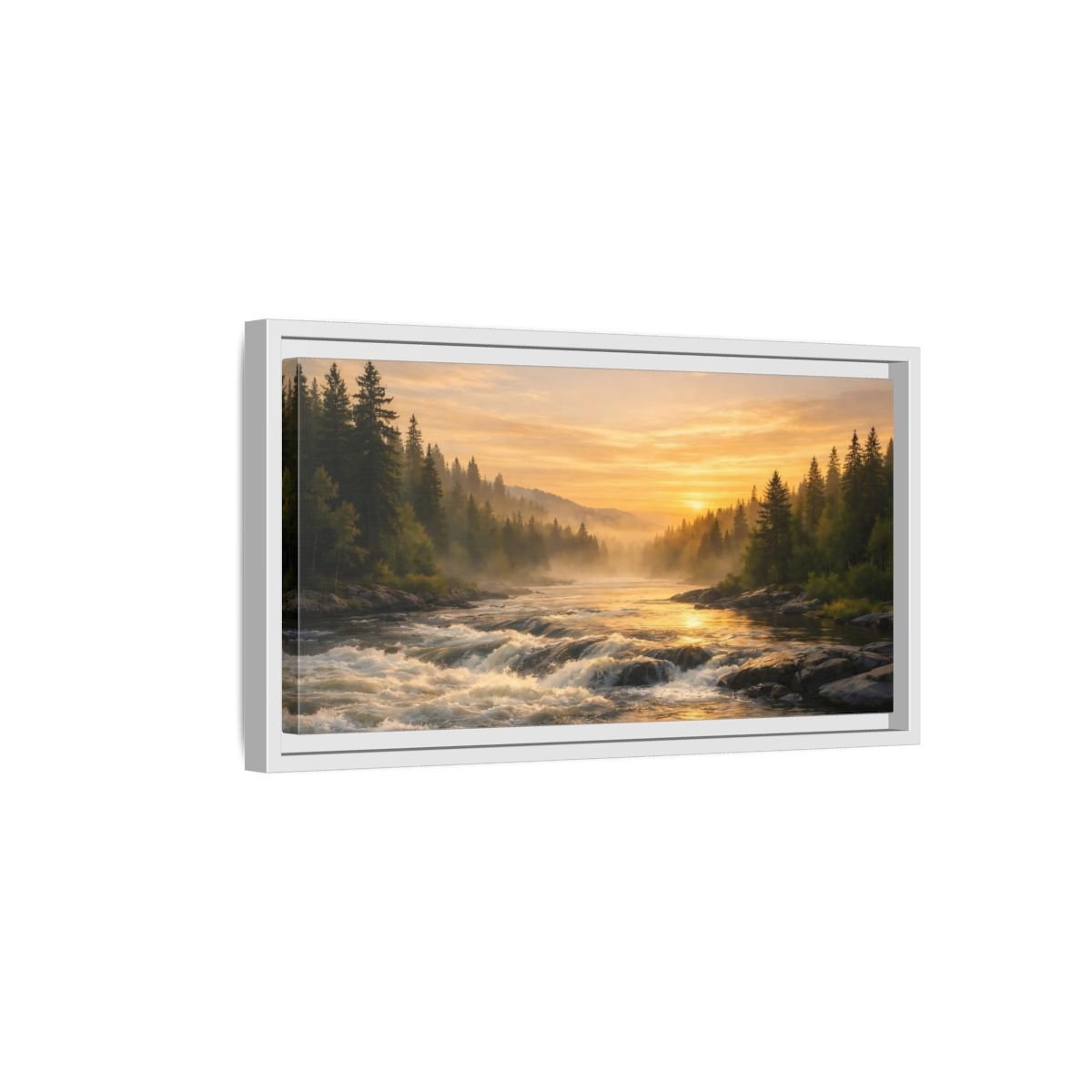 Landscape Nature River Golden - Framed Canvas Wall Art Print - YesArtYes