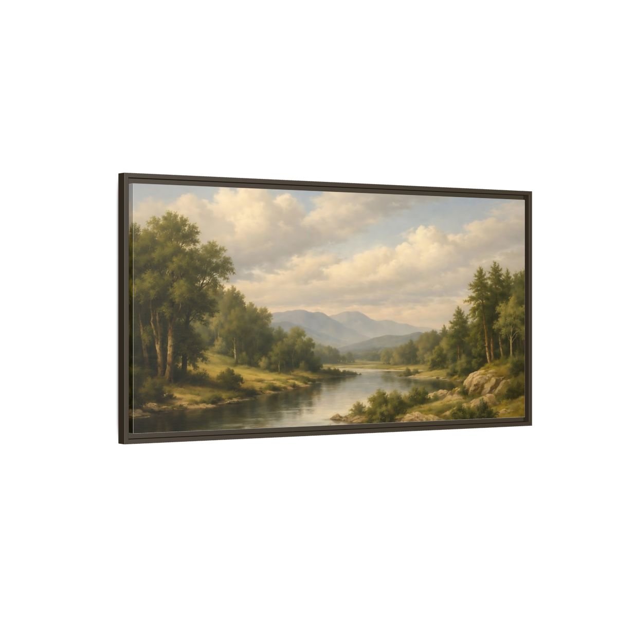 Landscape Nature River Green And Blue - Framed Canvas Wall Art Print - YesArtYes