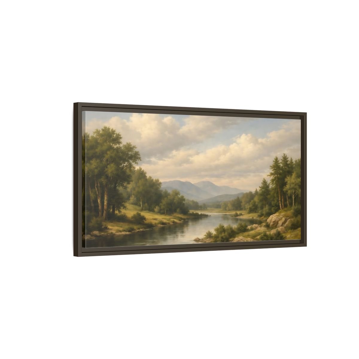 Landscape Nature River Green And Blue - Framed Canvas Wall Art Print - YesArtYes