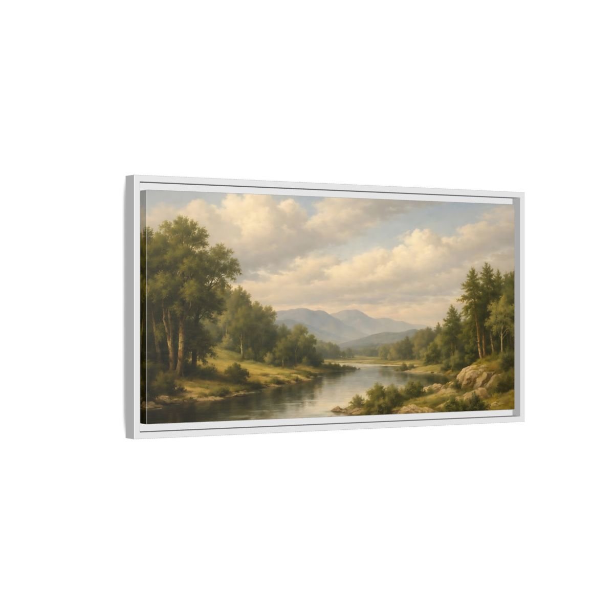 Landscape Nature River Green And Blue - Framed Canvas Wall Art Print - YesArtYes