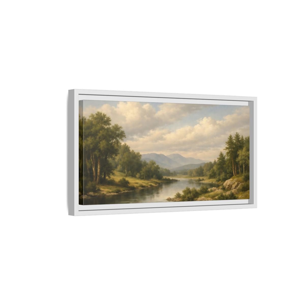 Landscape Nature River Green And Blue - Framed Canvas Wall Art Print - YesArtYes