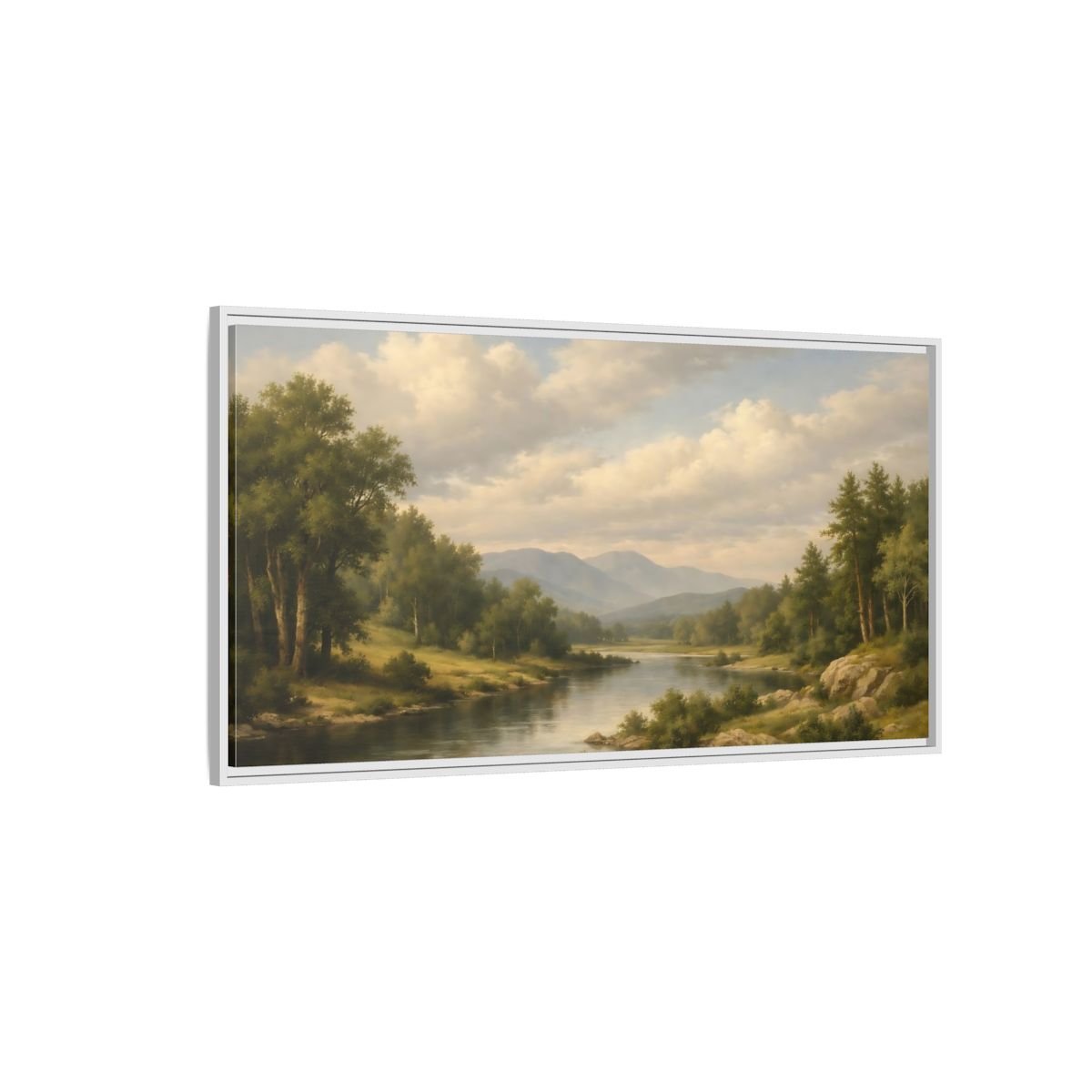 Landscape Nature River Green And Blue - Framed Canvas Wall Art Print - YesArtYes