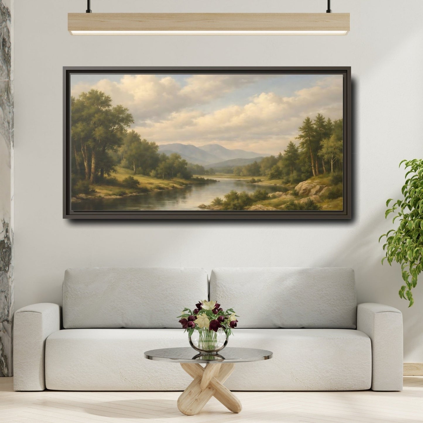Landscape Nature River Green And Blue - Framed Canvas Wall Art Print - YesArtYes