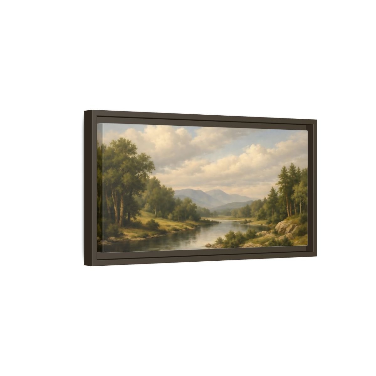 Landscape Nature River Green And Blue - Framed Canvas Wall Art Print - YesArtYes