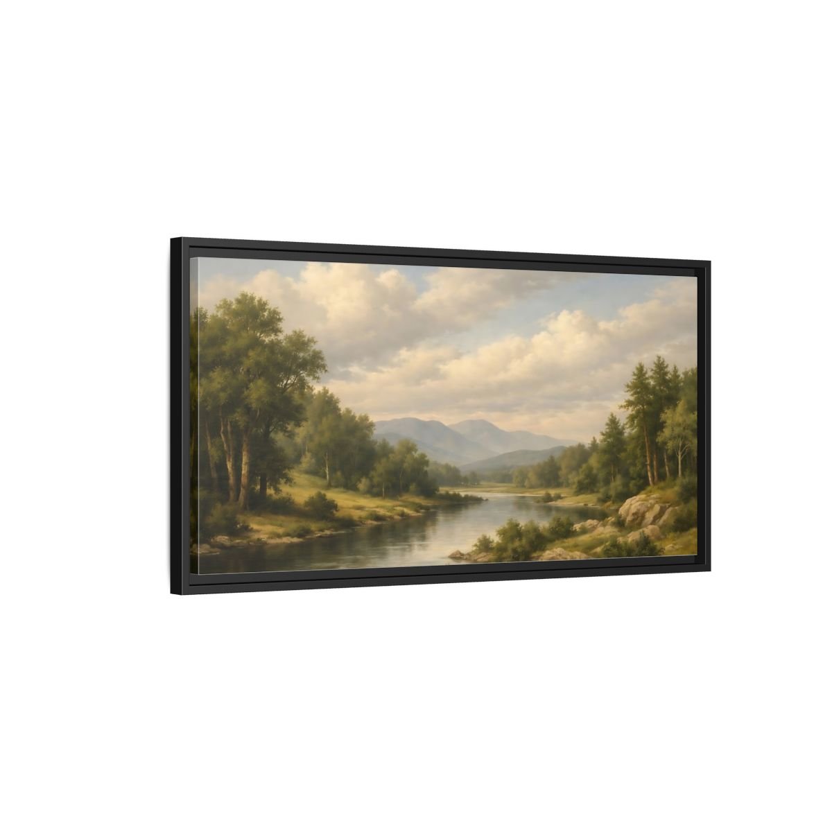 Landscape Nature River Green And Blue - Framed Canvas Wall Art Print - YesArtYes