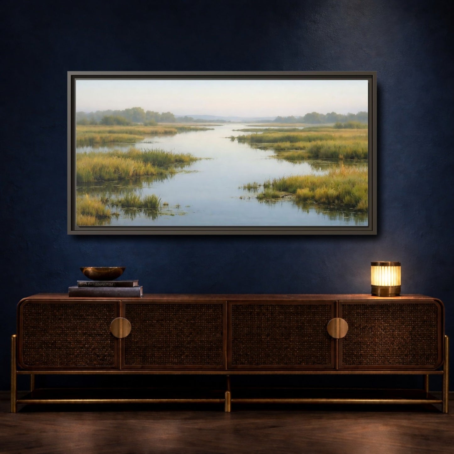 Landscape Nature River Misty - Framed Canvas Wall Art Print - YesArtYes