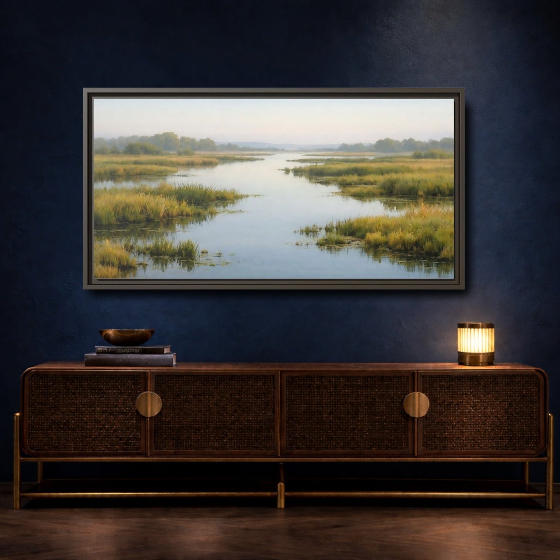 Landscape Nature River Misty - Framed Canvas Wall Art Print - YesArtYes
