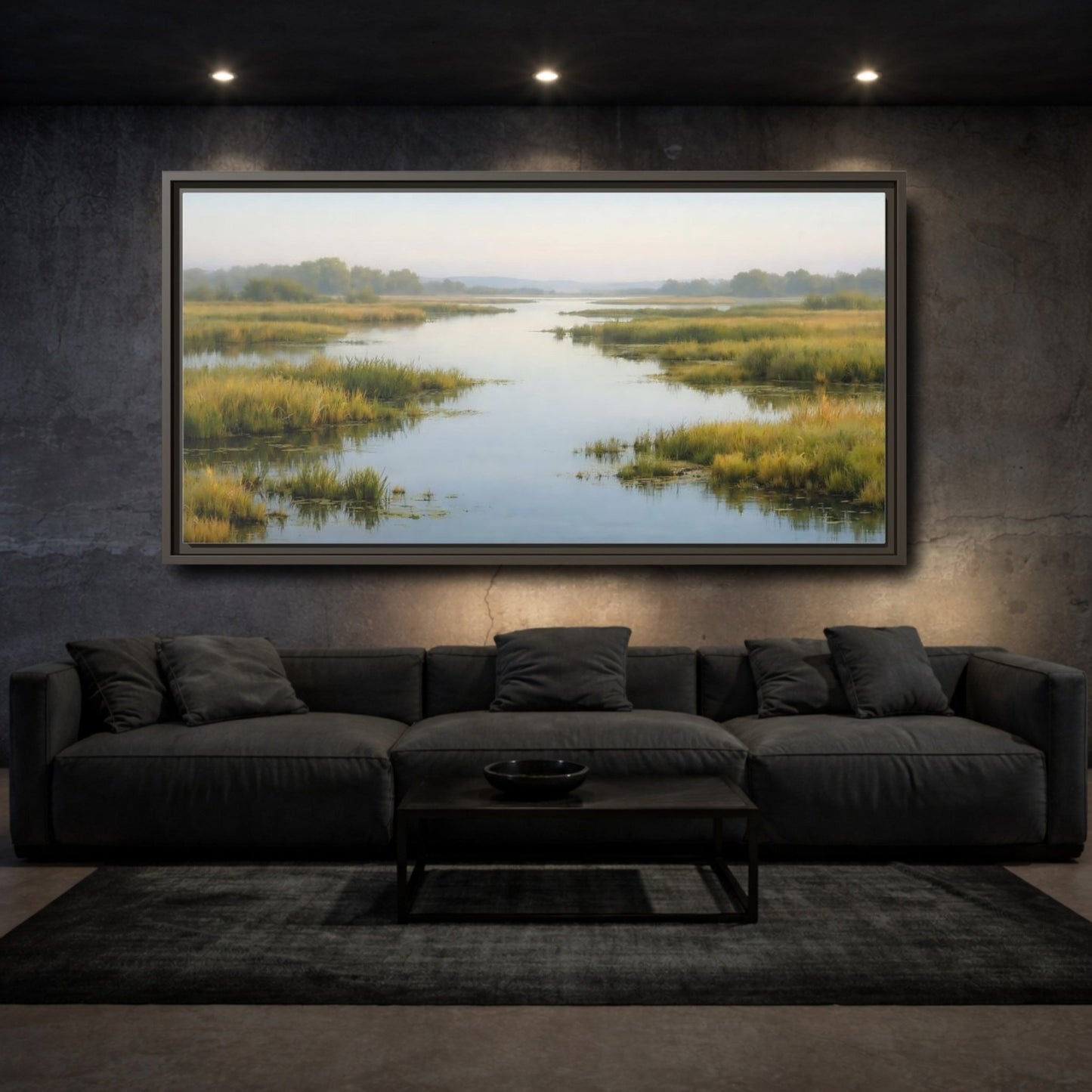 Landscape Nature River Misty - Framed Canvas Wall Art Print - YesArtYes
