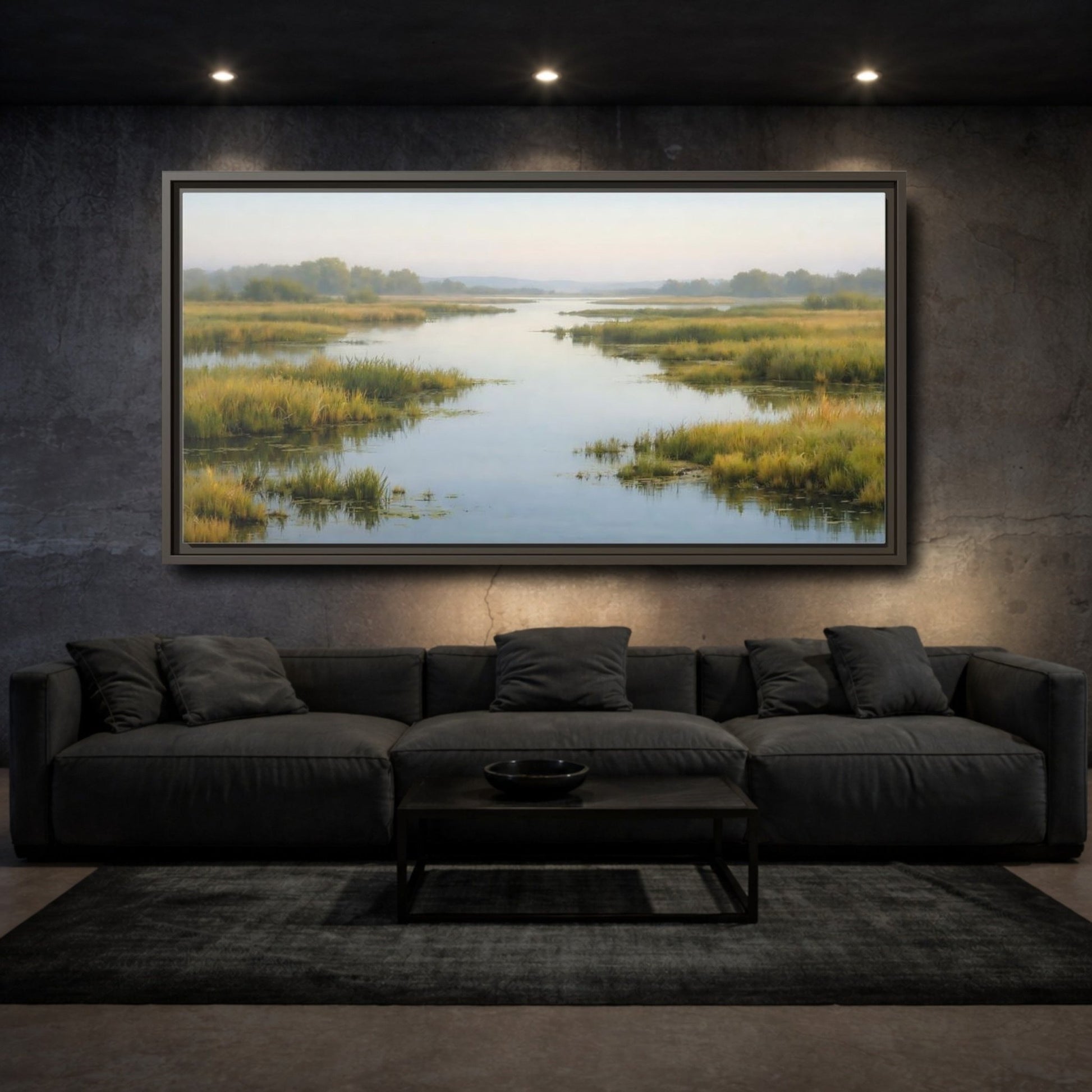 Landscape Nature River Misty - Framed Canvas Wall Art Print - YesArtYes