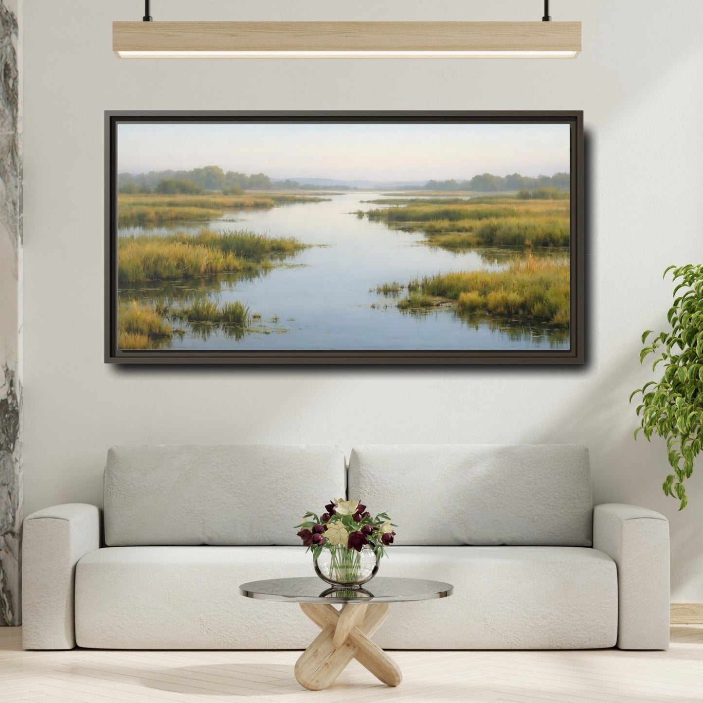Landscape Nature River Misty - Framed Canvas Wall Art Print - YesArtYes