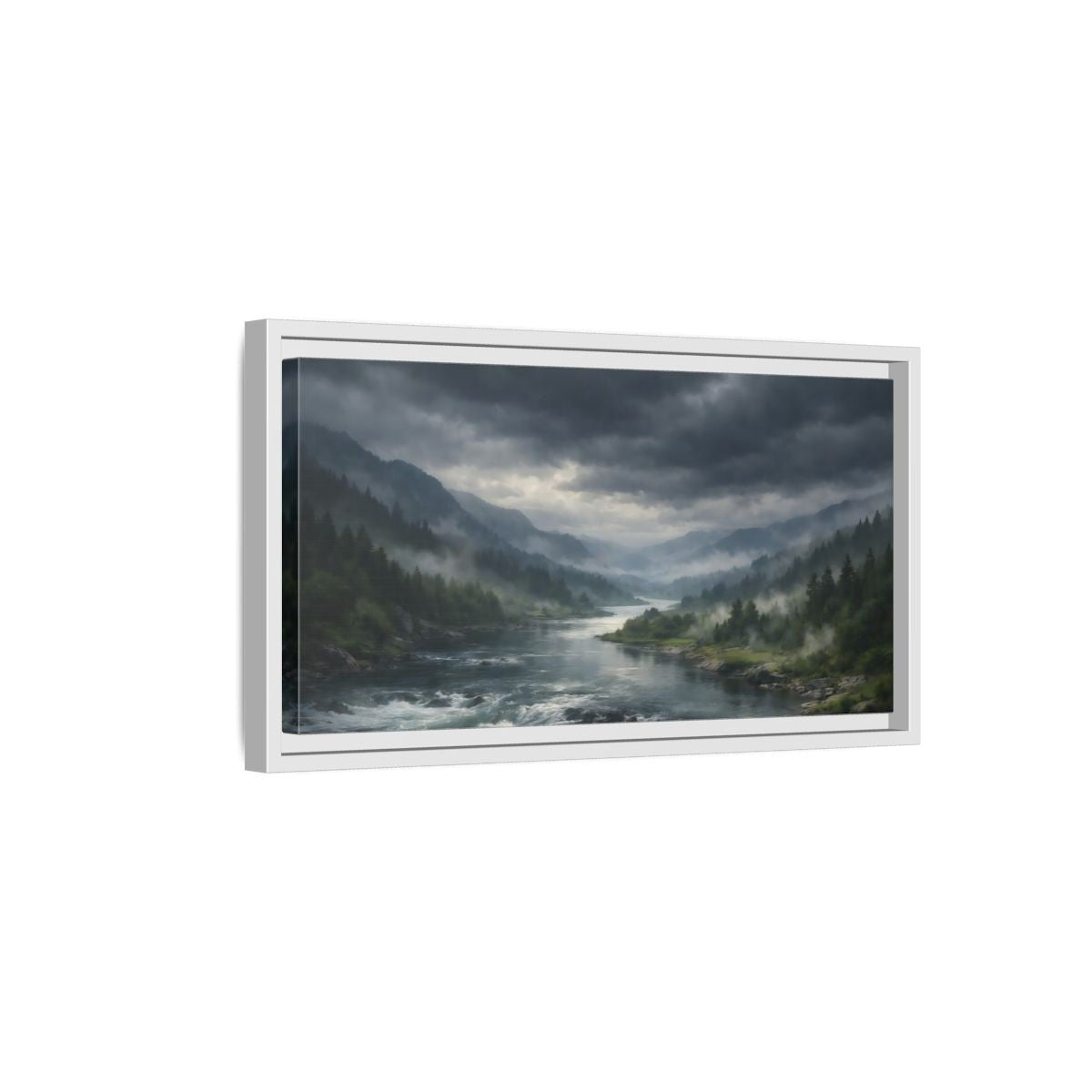 Landscape Nature River Valley Misty Mountain - Framed Canvas Wall Art Print - YesArtYes