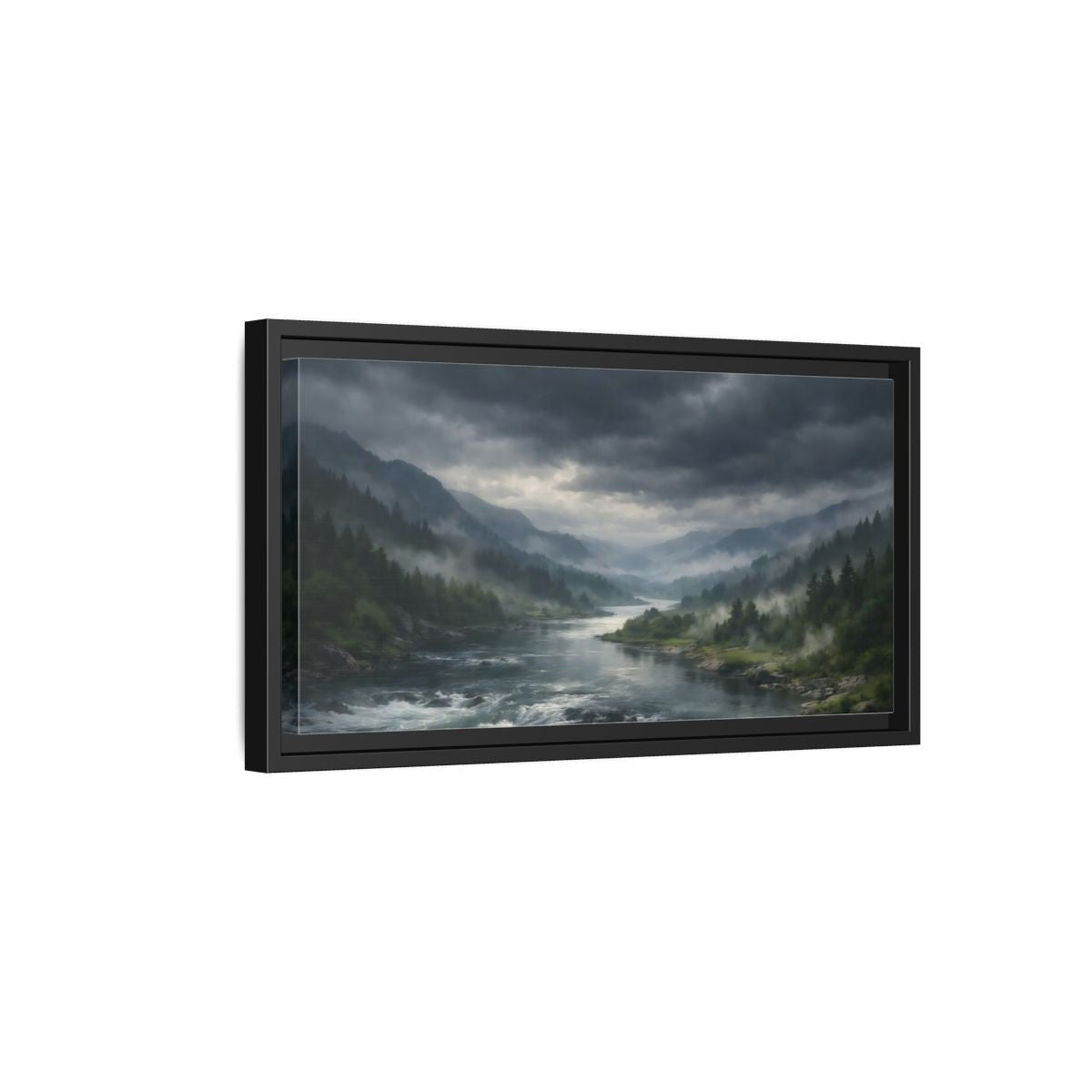 Landscape Nature River Valley Misty Mountain - Framed Canvas Wall Art Print - YesArtYes