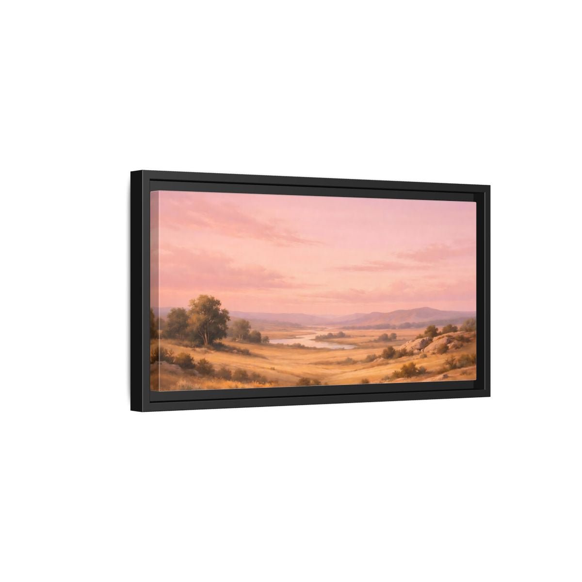 Landscape Nature River Valley Pink Sky - Framed Canvas Wall Art Print - YesArtYes