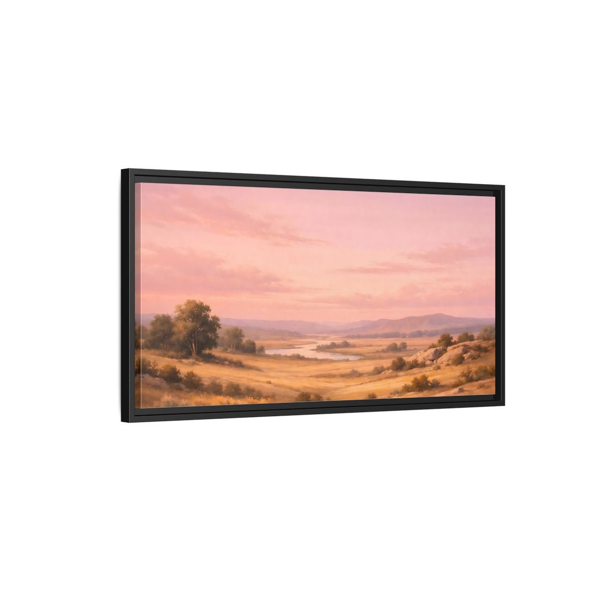 Landscape Nature River Valley Pink Sky - Framed Canvas Wall Art Print - YesArtYes