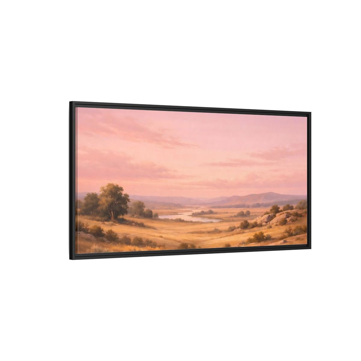 Landscape Nature River Valley Pink Sky - Framed Canvas Wall Art Print - YesArtYes