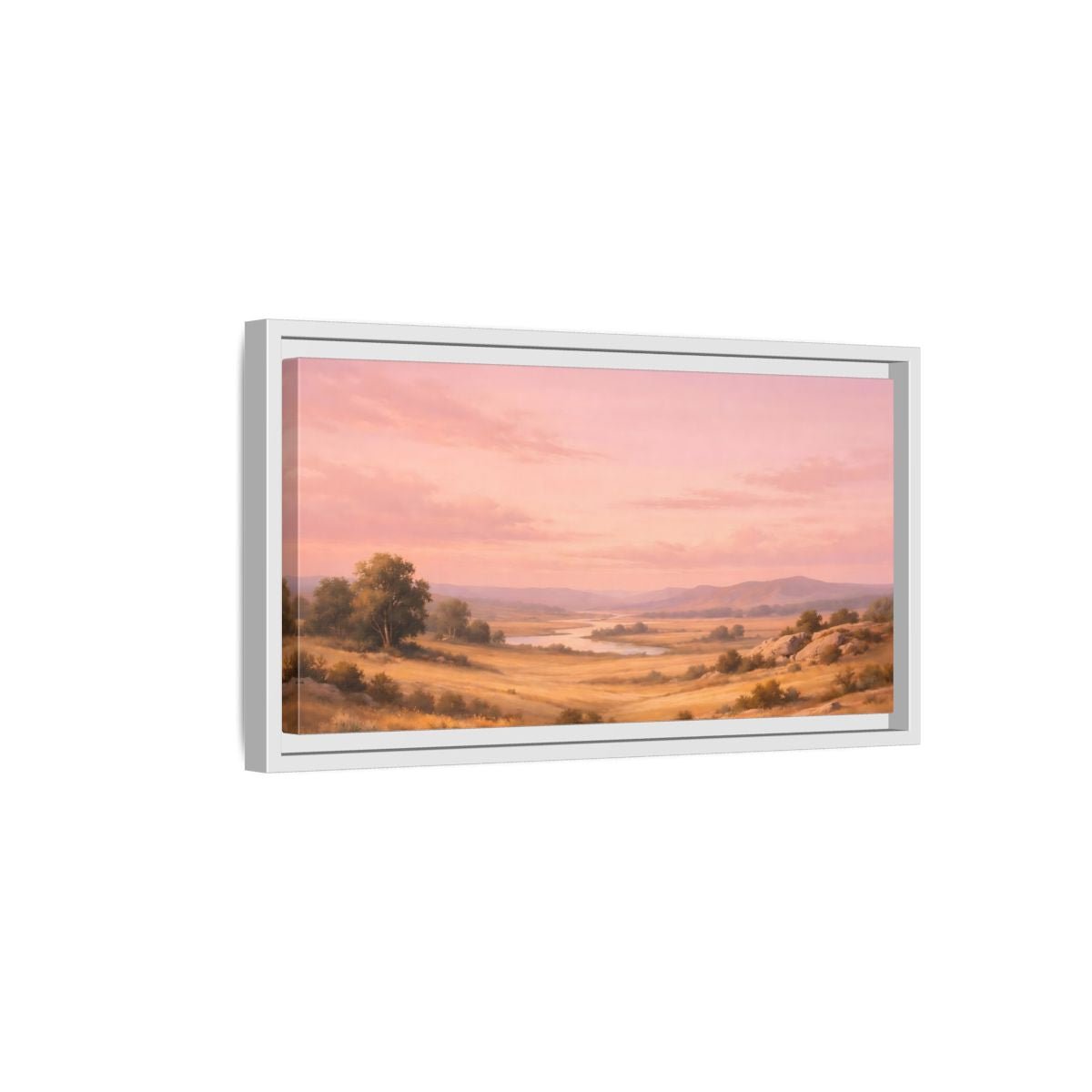Landscape Nature River Valley Pink Sky - Framed Canvas Wall Art Print - YesArtYes