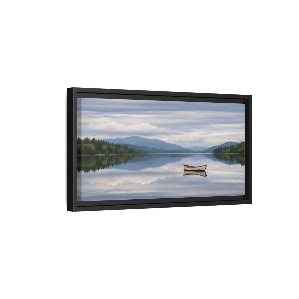 Landscape Nature Rowboat Blue And Gray - Framed Canvas Wall Art Print - YesArtYes