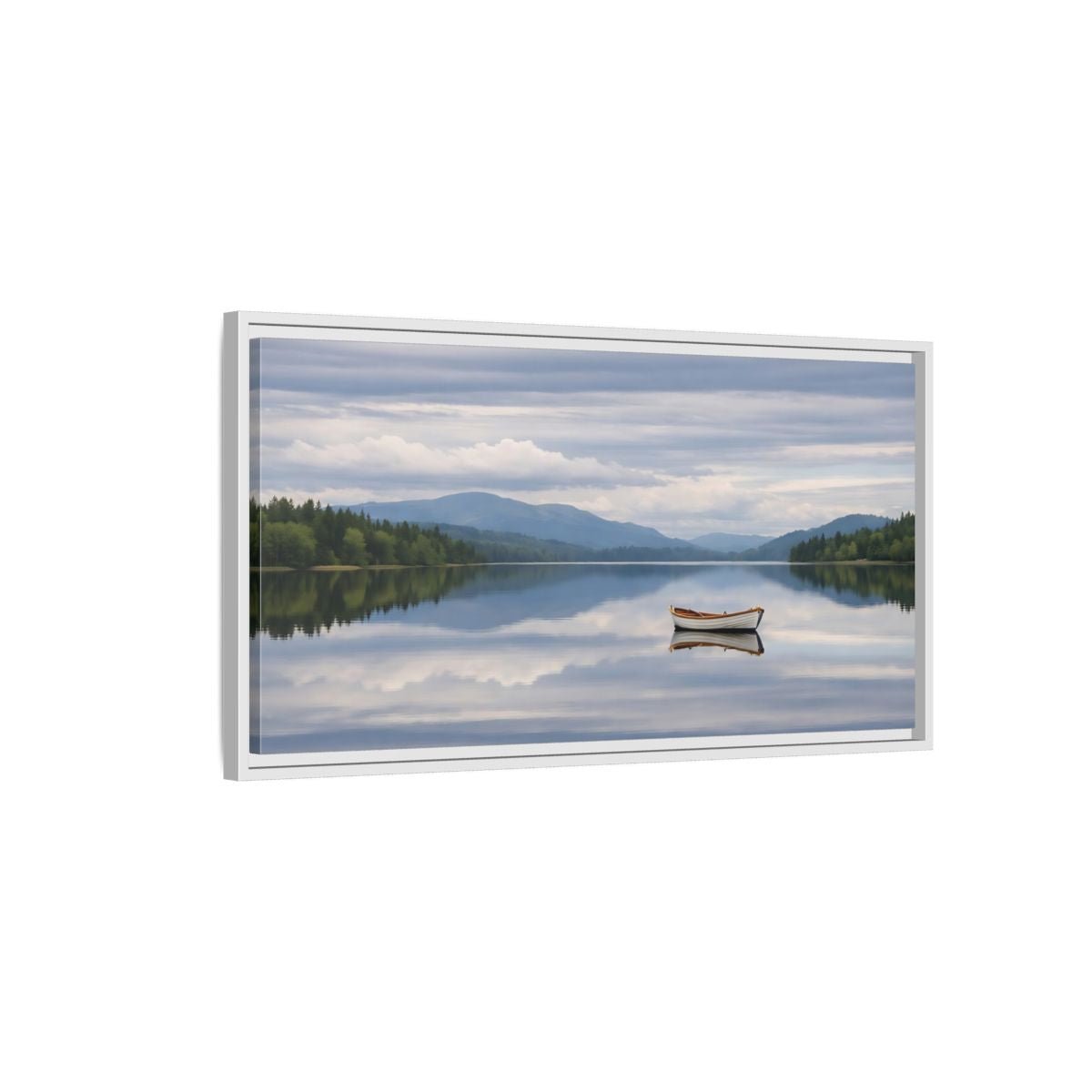 Landscape Nature Rowboat Blue And Gray - Framed Canvas Wall Art Print - YesArtYes