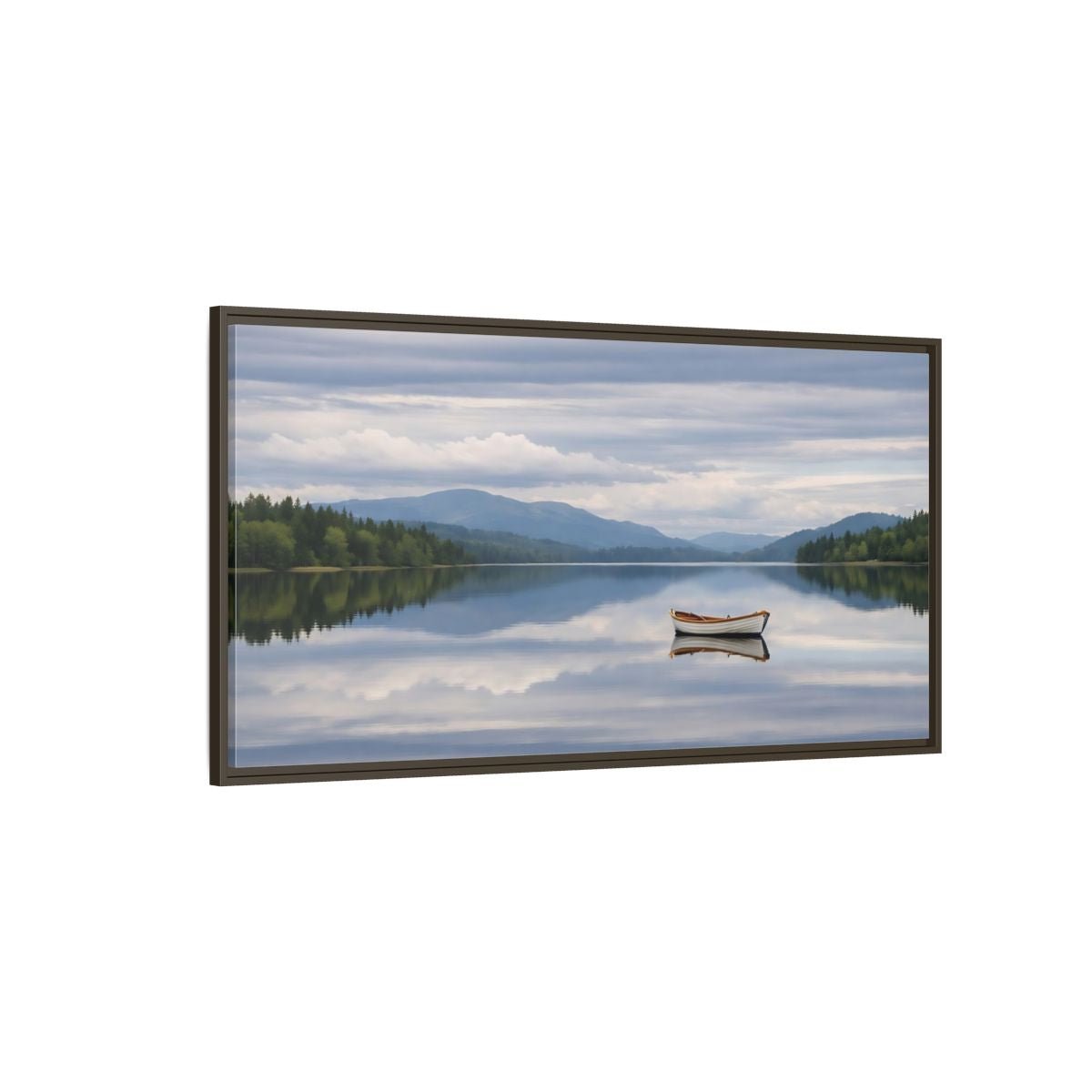 Landscape Nature Rowboat Blue And Gray - Framed Canvas Wall Art Print - YesArtYes