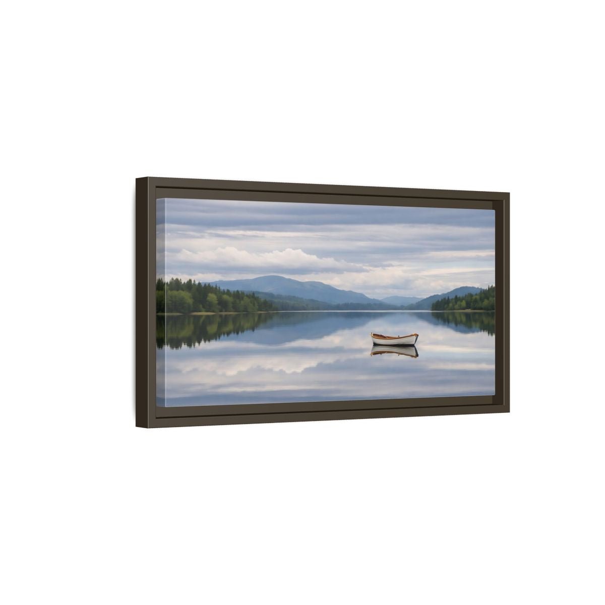 Landscape Nature Rowboat Blue And Gray - Framed Canvas Wall Art Print - YesArtYes