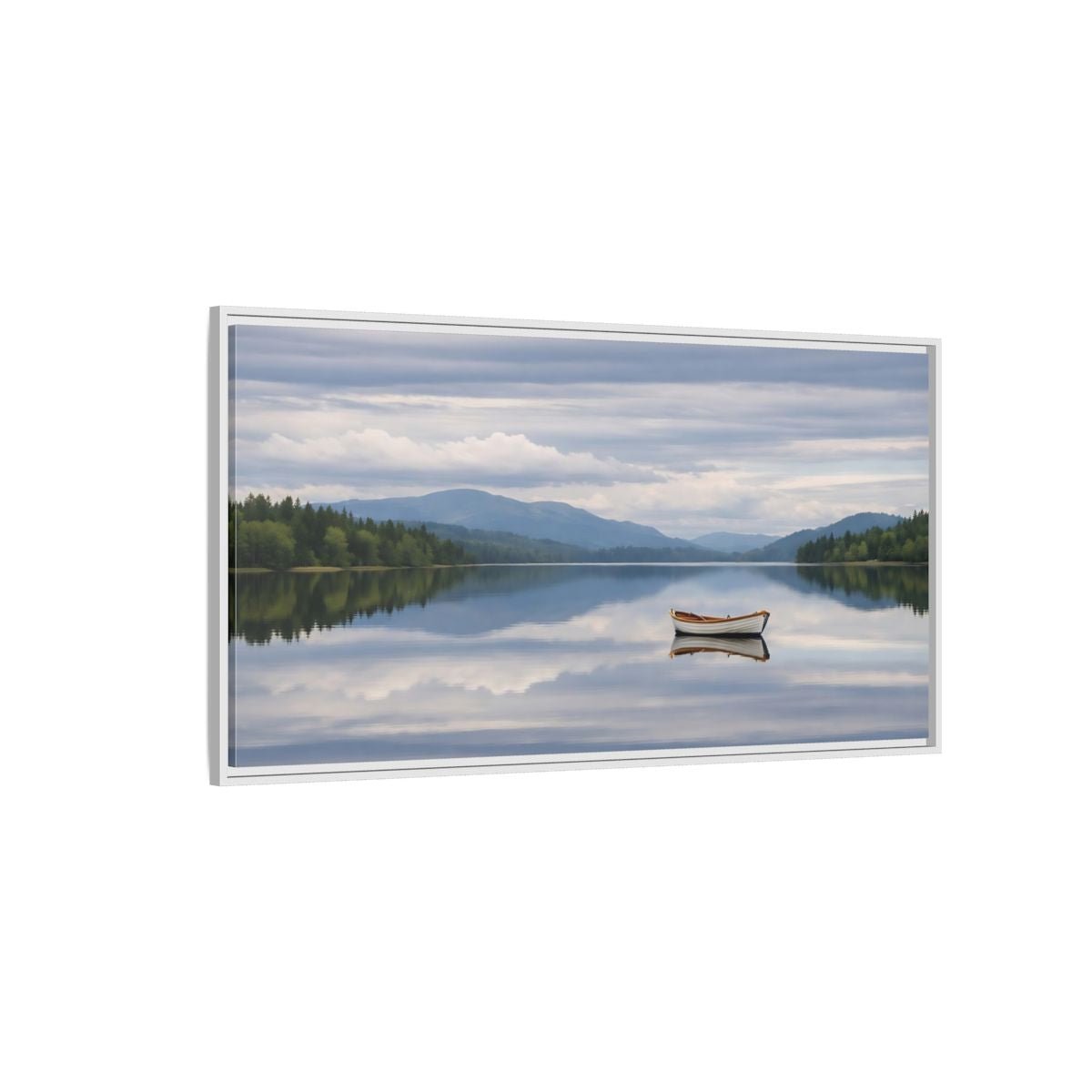 Landscape Nature Rowboat Blue And Gray - Framed Canvas Wall Art Print - YesArtYes
