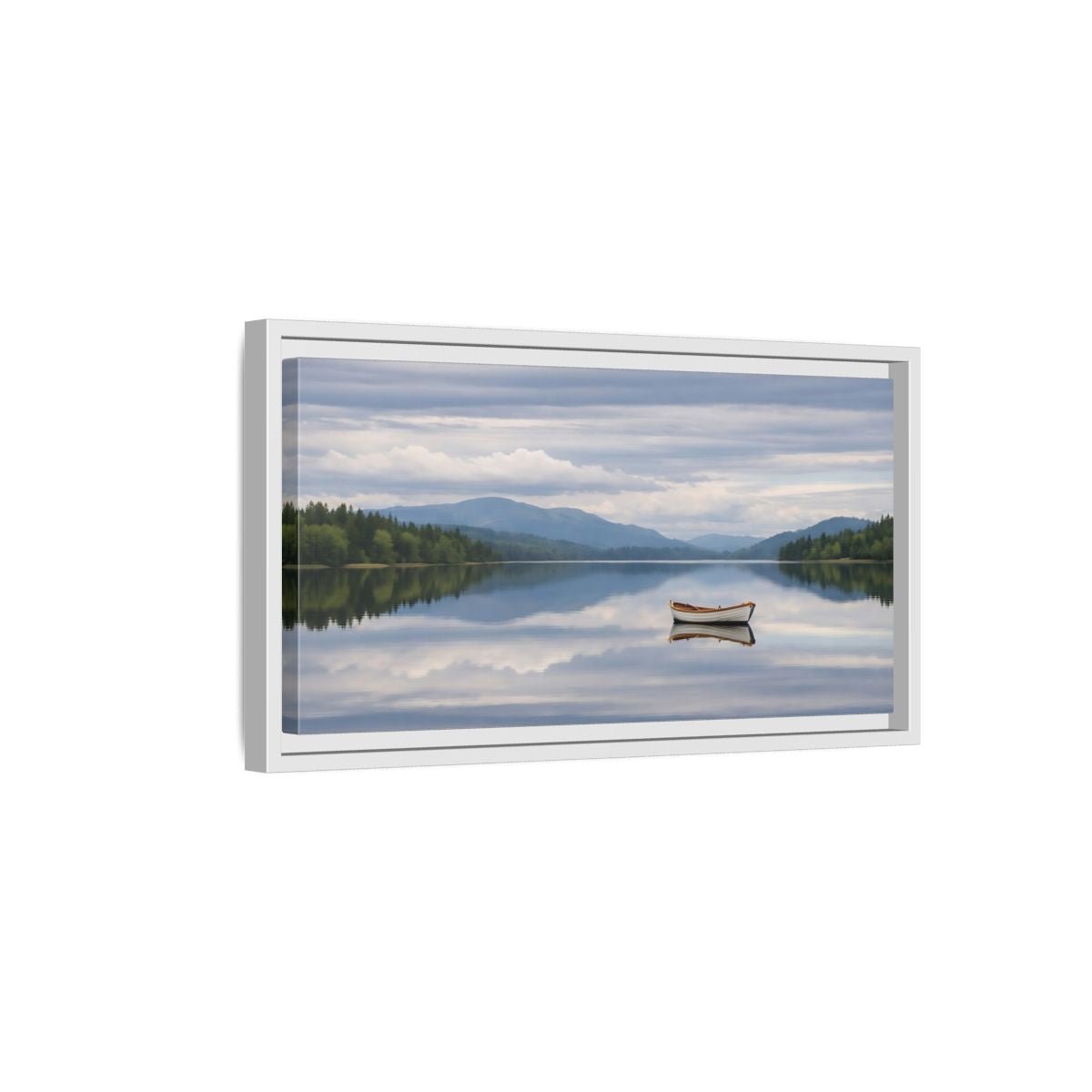 Landscape Nature Rowboat Blue And Gray - Framed Canvas Wall Art Print - YesArtYes