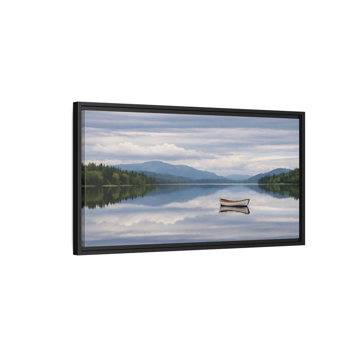 Landscape Nature Rowboat Blue And Gray - Framed Canvas Wall Art Print - YesArtYes