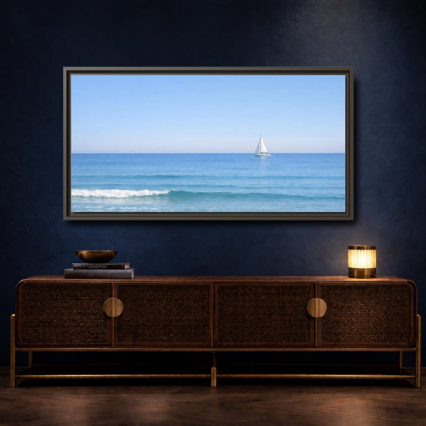 Landscape Nature Sailboat Blue Ocean - Framed Canvas Wall Art Print - YesArtYes