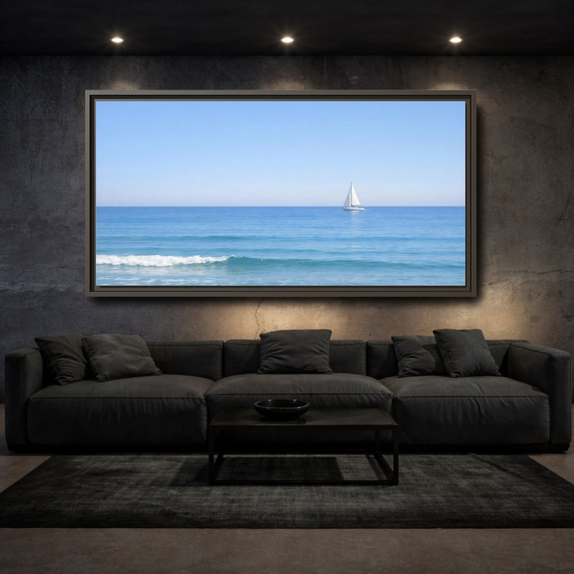 Landscape Nature Sailboat Blue Ocean - Framed Canvas Wall Art Print - YesArtYes